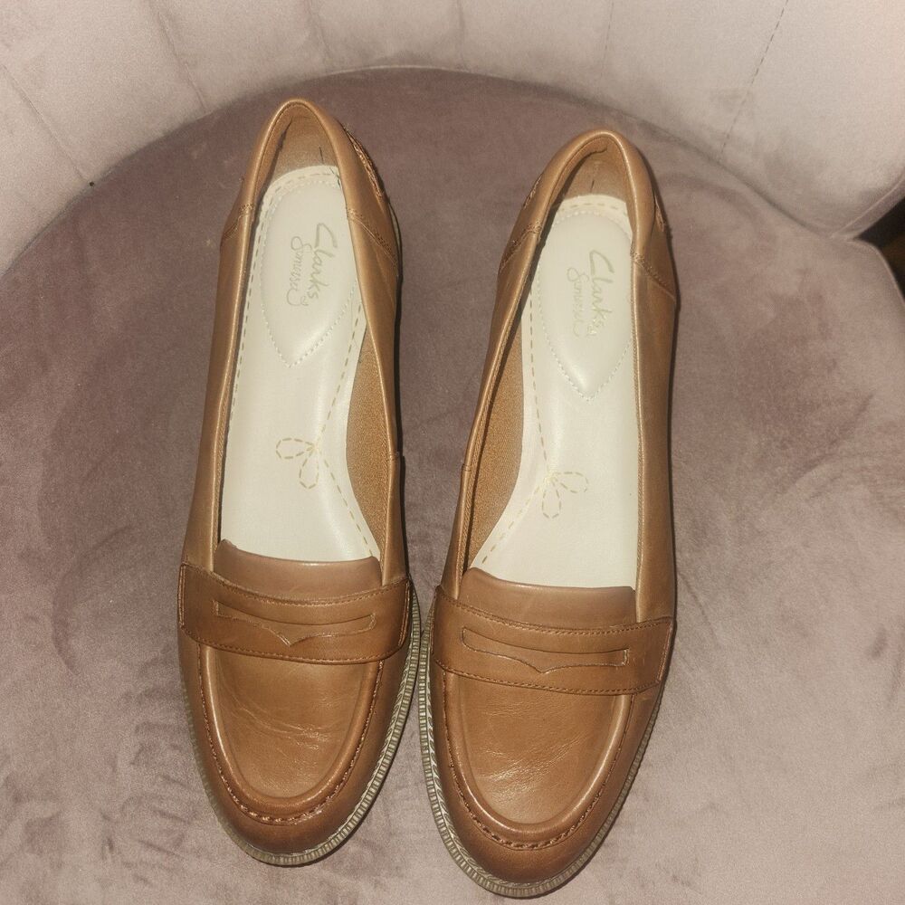 Clarks Collection Leather Loafers Westlynn Bay Tan Womens 10 - Picture 2 of 7